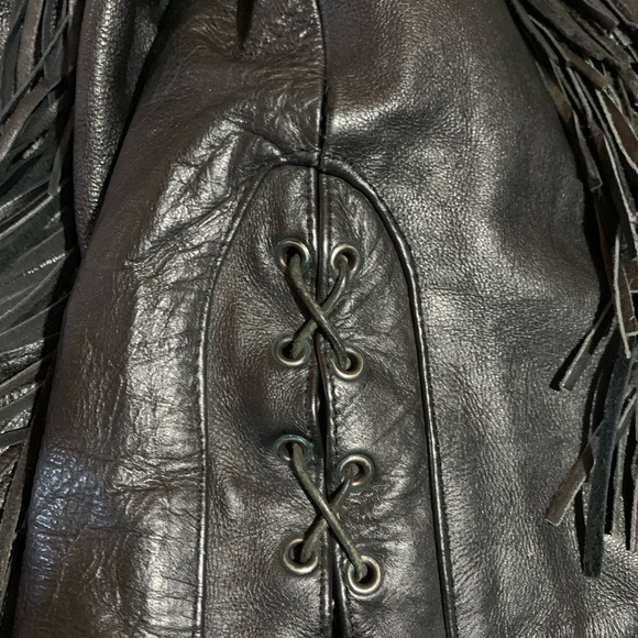 EXTREMELY HEAVY BULL SKIN Black Leather Jacket with Red Suede Roses as Accents - Picture 8 of 16